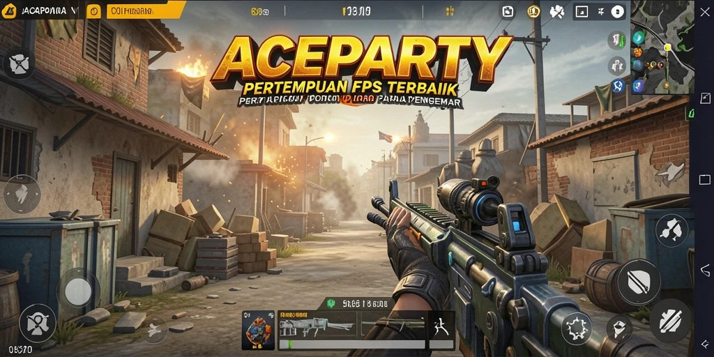 Tangkapan layar menampilkan aksi intens dari ACEPARTY dengan gameplay FPS yang mendebarkan.