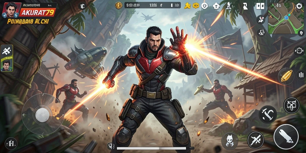 Screenshot menunjukkan karakter dalam aksi dengan senjata di tangan.