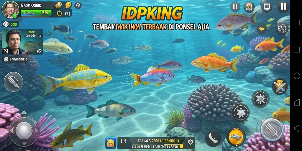 Tampilan gameplay seru di IDPKING, menangkap berbagai jenis ikan.
