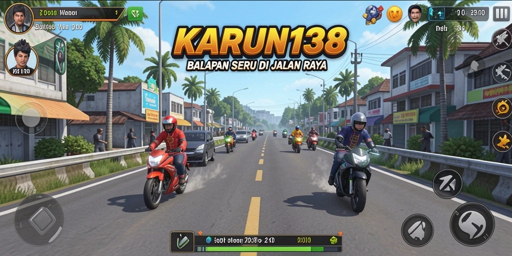 Screenshot utama menunjukkan aksi balapan mendebarkan di KARUN138.