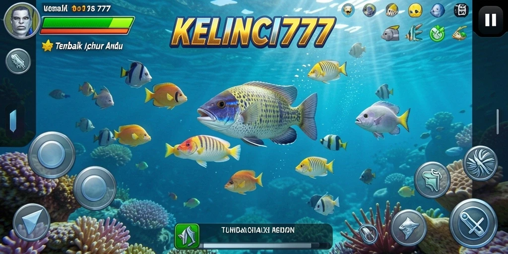 Screenshot gameplay KELINCI777 yang menampilkan aksi seru menangkap ikan.