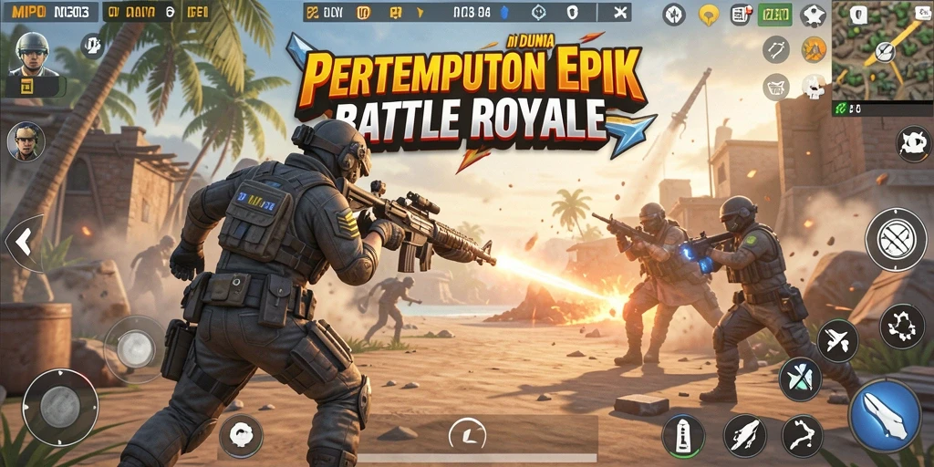 Tangkapan layar menampilkan pertempuran seru di arena Battle Royale.