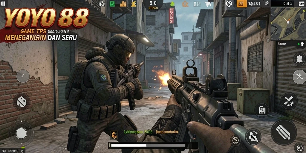 Tangkapan layar gameplay YOYO88 yang menunjukkan aksi TPS yang seru.